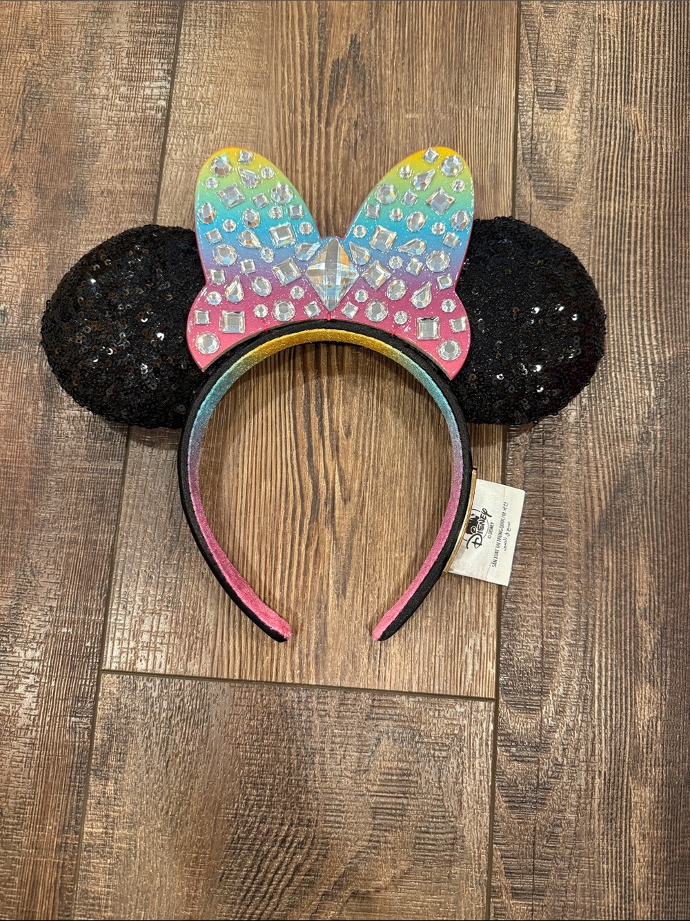 Disney Gem Minnie Sequin Ear Headband - Black, Disneyland 70th anniversary